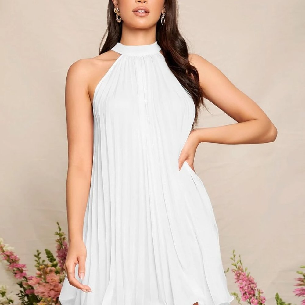 white Pleated Mini Dress contemporary - Picture 5 of 5